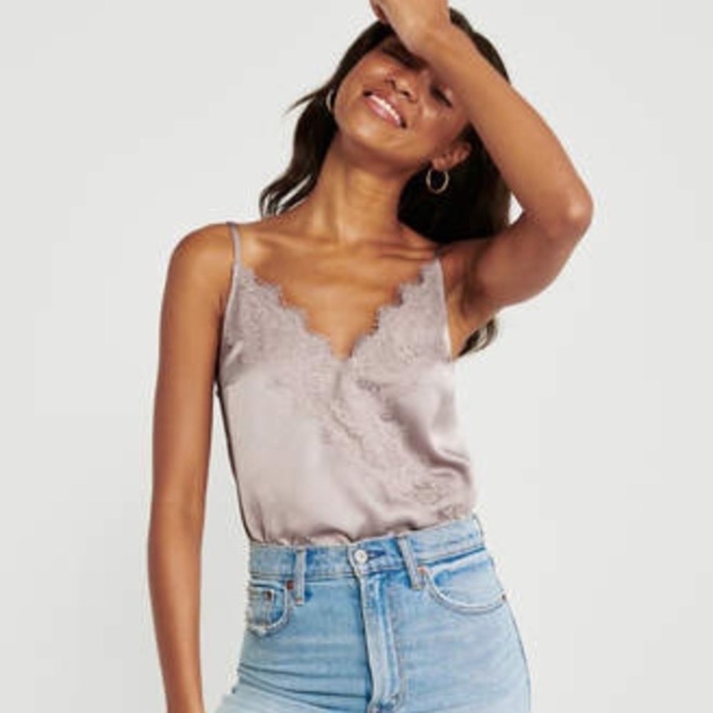 ABERCROMBIE - Wrap Front Lace Satin Bodysuit - Size Small